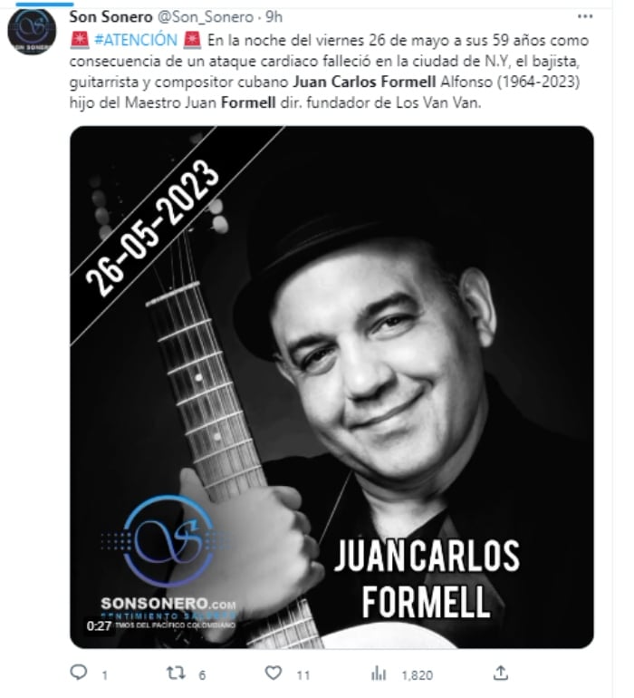 The musician Juan Carlos Formell dies