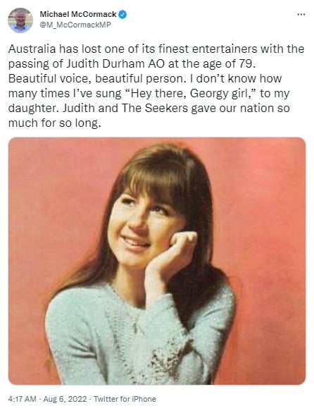 Muere Judith Durham cantante The Seekers