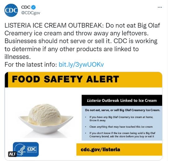 Warn about ice cream linked to listeria outbreak