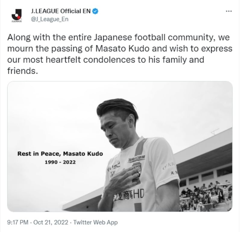 Muere el jugador japonés Masato Kudo