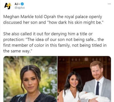 Meghan Markle accuses royal family of racism and says Prince Harry thought about committing suicide