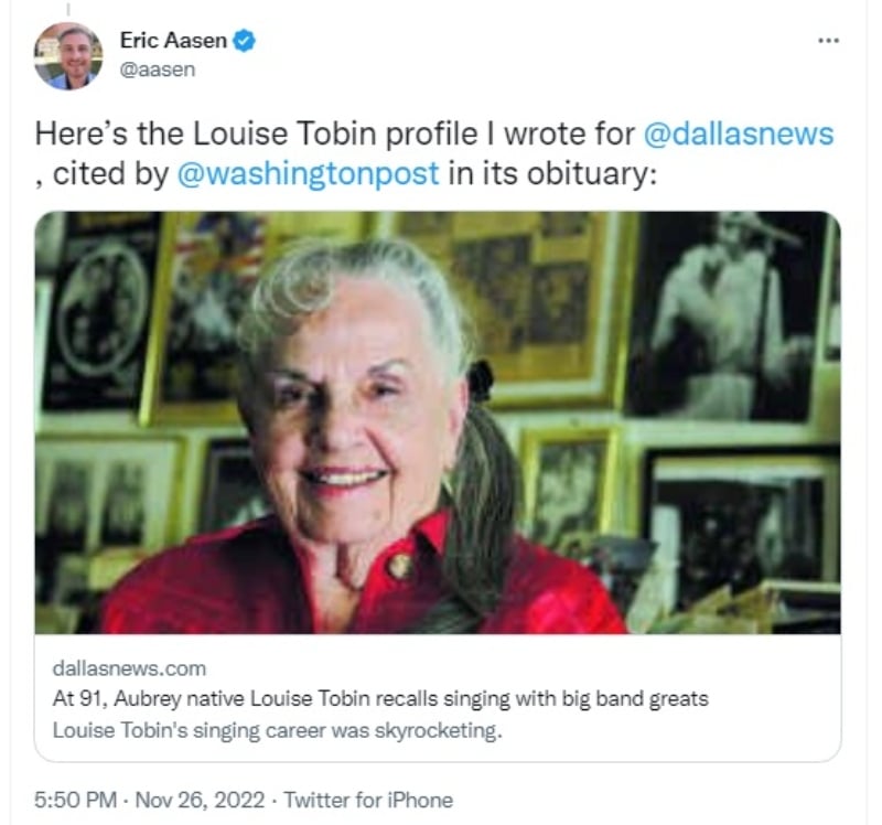 Muere cantante Louise Tobin: Descubrió a Frank Sinatra