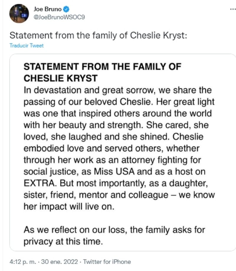 Statement from your family