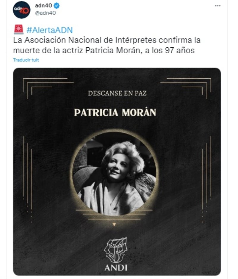 Muere la actriz del Cine de Oro, Patricia Morán