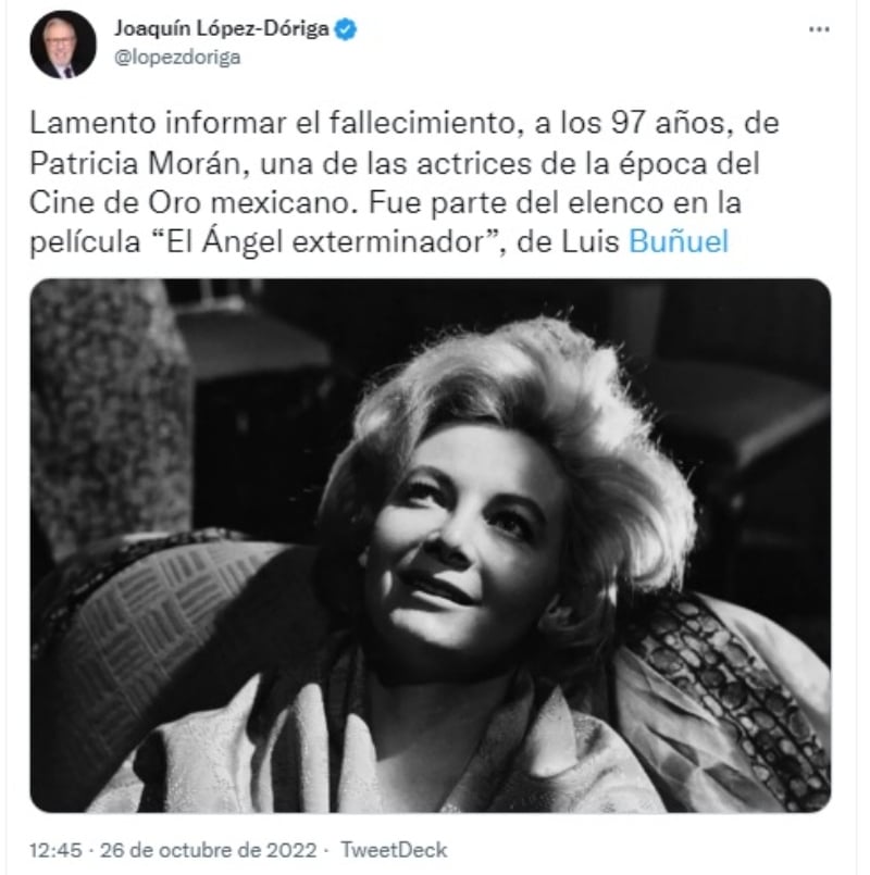 Muere actriz Patricia Morán: No confirmaron las causas de su muerte