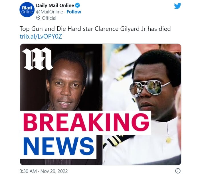 Clarence Gilyard Jr, star of Top Gun and Die Hard, dies at 66