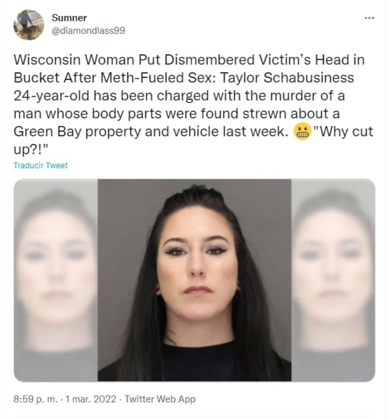 Taylor Schabusiness the woman murders and beheads her lover