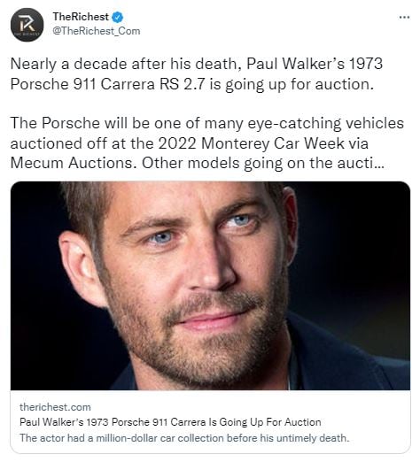 A classic Paul Walker Porsche is going up for auction