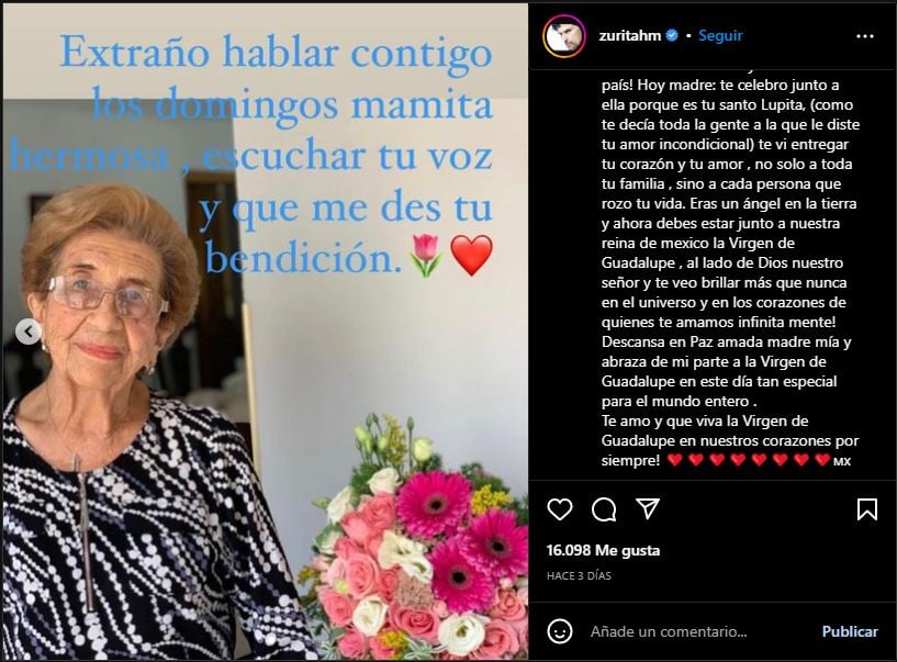 Humberto Zurita dedica unas palabras a su madre en el día de su santo.