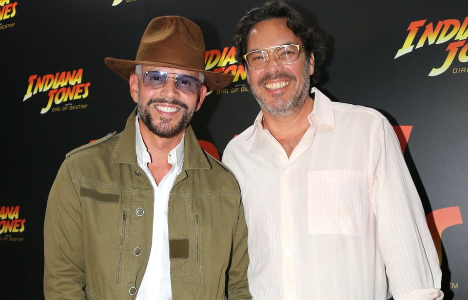 Indiana Jones red carpet, Jeans, gay spouses, Pride, MundoNOW