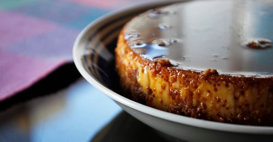 A cake-shaped flan