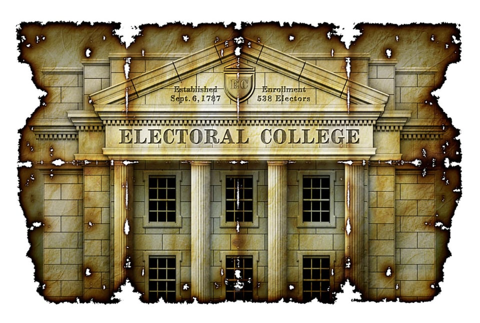 Sistema de Colegio Electoral, construcción, antigüedades, pergamino, Ilustración 3D, Colegio Electoral explicado
