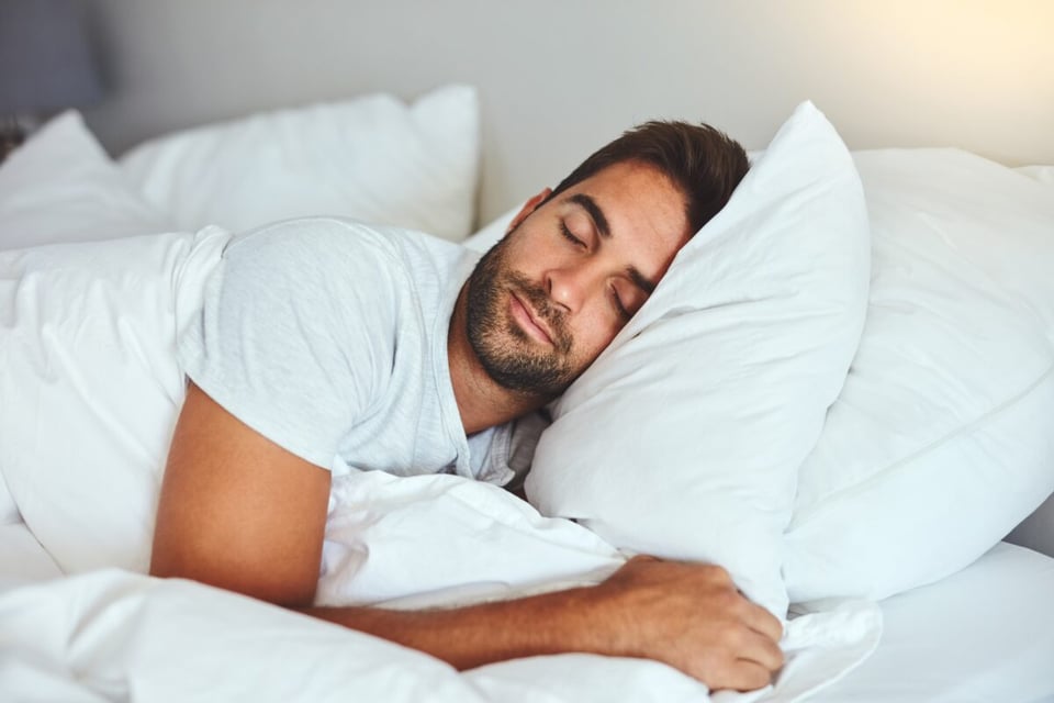 man, asleep, beard, pillow, white