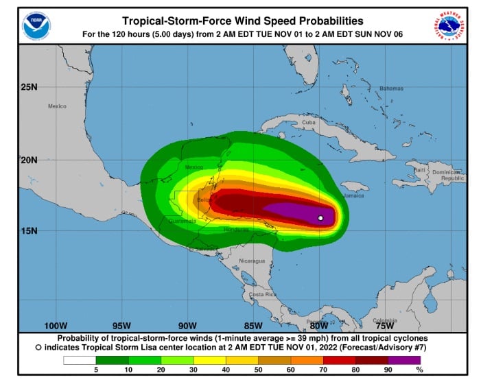tormenta tropical Lisa Caribe