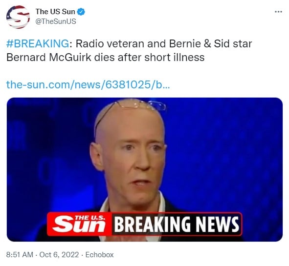 Radio star Bernard McGuirk dies