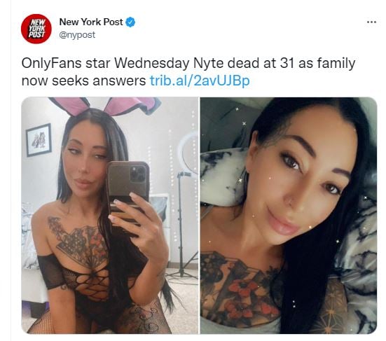 Repentina muerte de la actriz de cine para adultos Wednesday Nyte