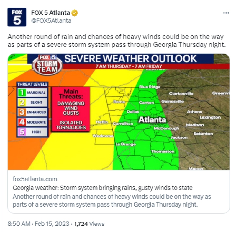Pronostican sistema tormentas para Georgia